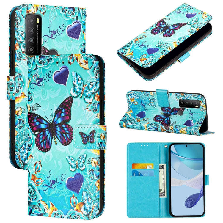 For TCL 30Z T602DL Colored Drawing Pattern Plain Weave Leather Phone Case(Love Butterfly)