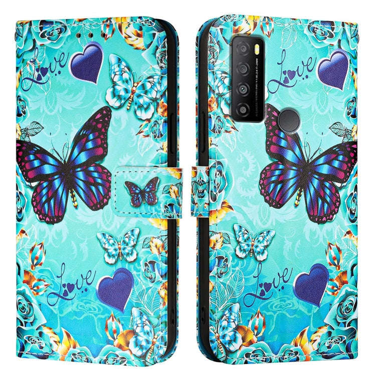 For TCL 30Z T602DL Colored Drawing Pattern Plain Weave Leather Phone Case(Love Butterfly)
