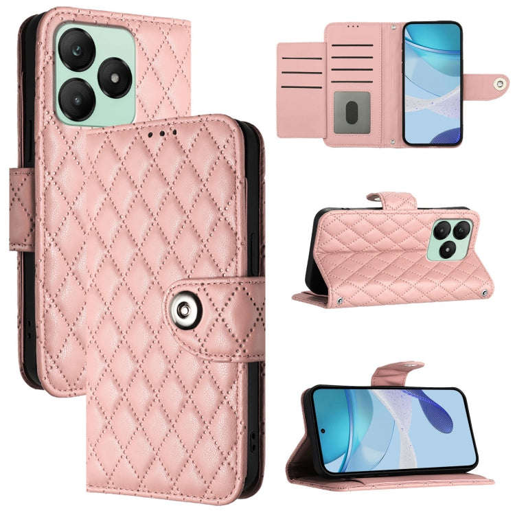 For Wiko T20  Rhombic Texture Flip Leather Phone Case with Lanyard(Coral Pink)