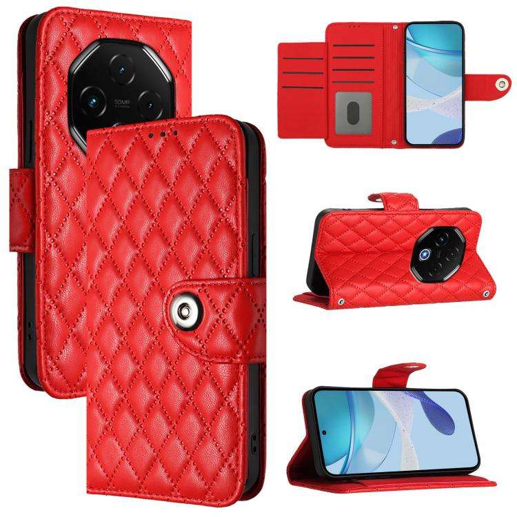For Umidigi G100 Pro Rhombic Texture Flip Leather Phone Case with Lanyard(Red)