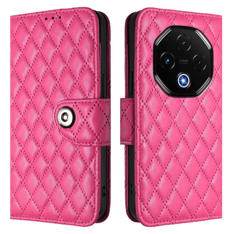 For Umidigi G100 Pro Rhombic Texture Flip Leather Phone Case with Lanyard(Rose Red)