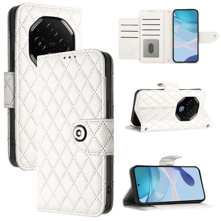 For Umidigi G100 Pro Rhombic Texture Flip Leather Phone Case with Lanyard(White)