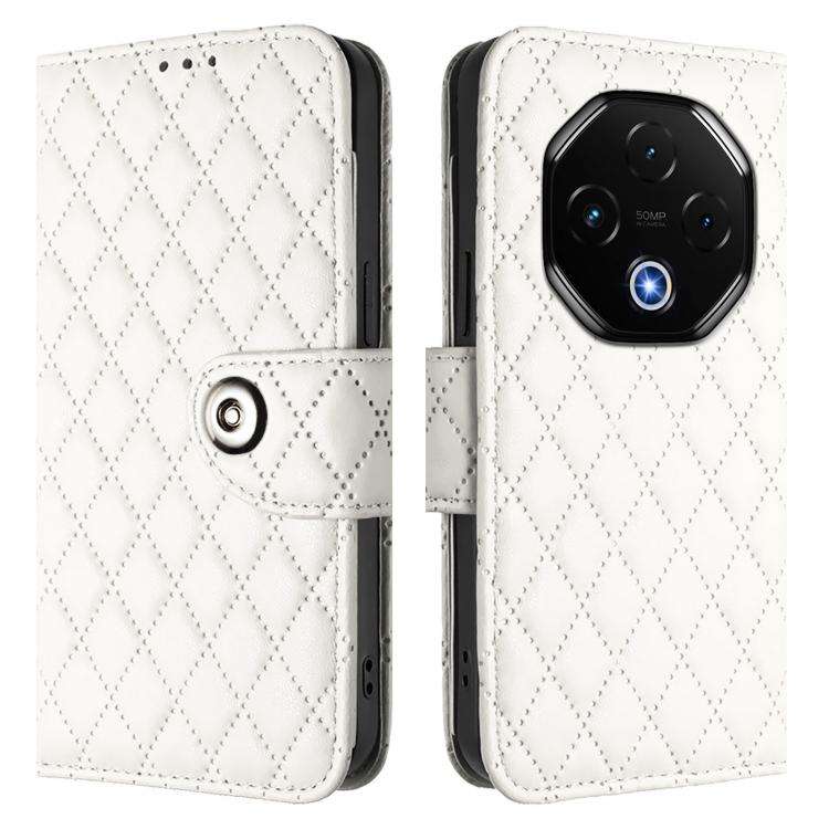 For Umidigi G100 Pro Rhombic Texture Flip Leather Phone Case with Lanyard(White)