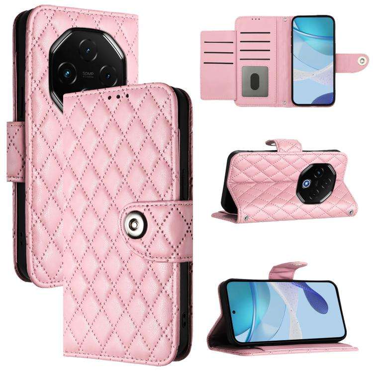 For Umidigi G100 Pro Rhombic Texture Flip Leather Phone Case with Lanyard(Pink)