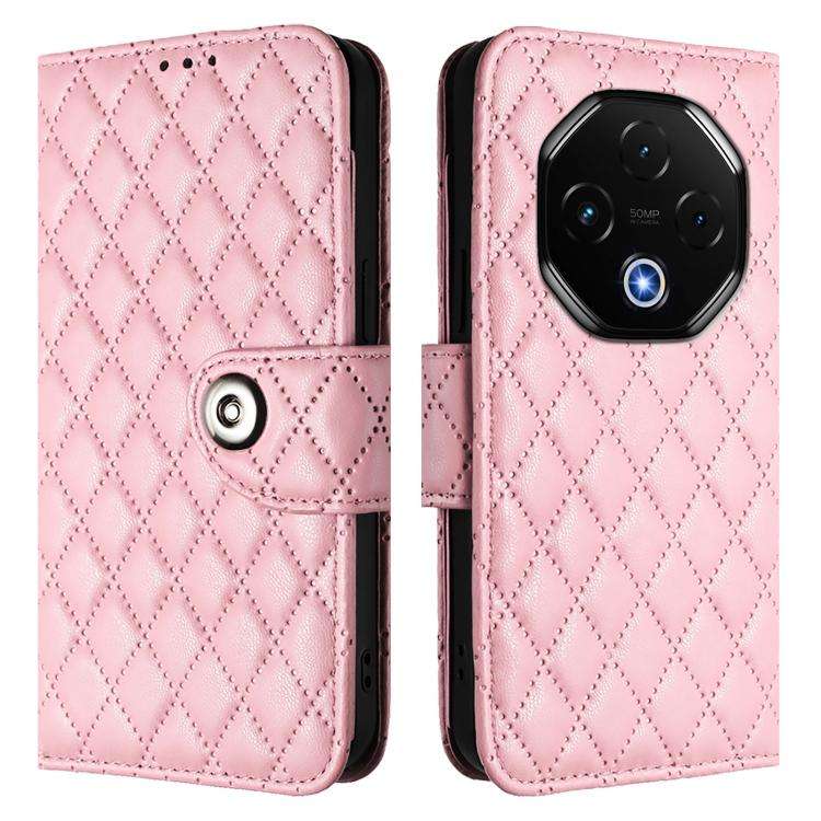For Umidigi G100 Pro Rhombic Texture Flip Leather Phone Case with Lanyard(Pink)