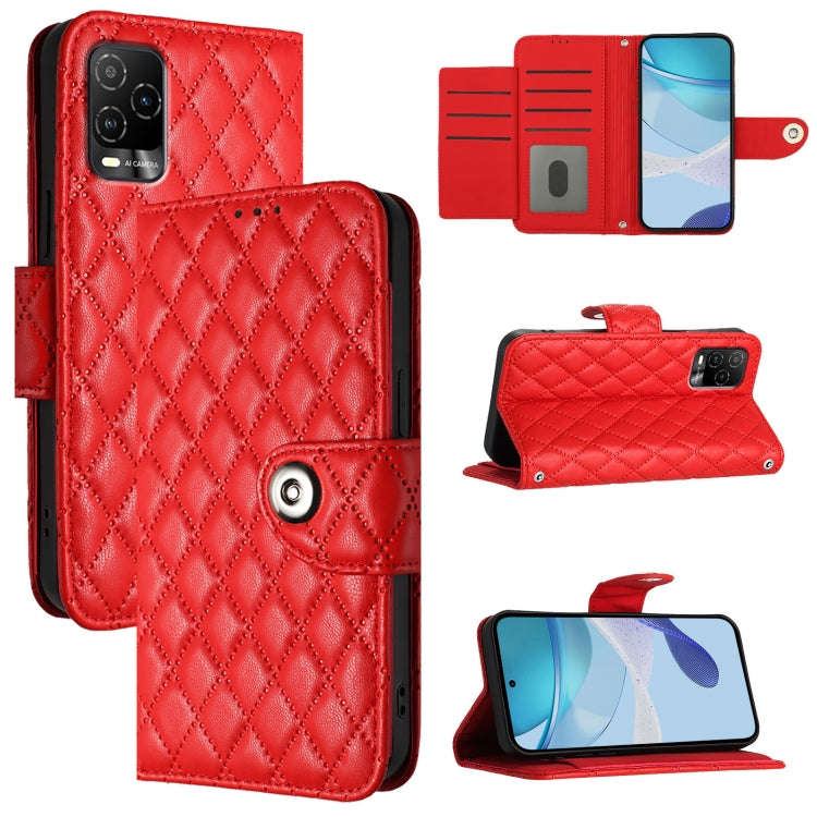 For BLU View 5 Pro Rhombic Texture Flip Leather Phone Case with Lanyard(Red)