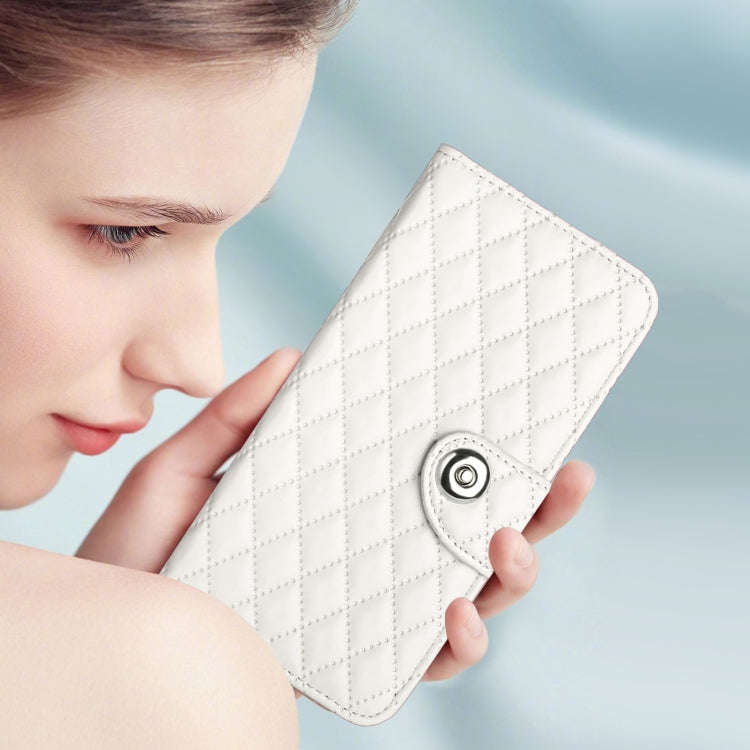 For BLU View 5 Rhombic Texture Flip Leather Phone Case with Lanyard(White)