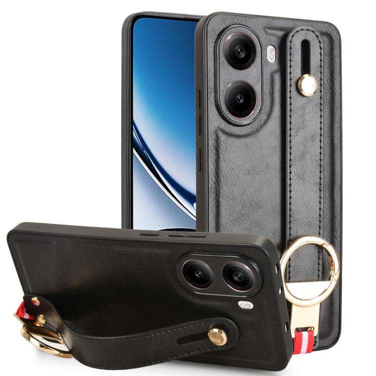 For Redmi Turbo 4 Wristband Leather Back Phone Case(Black)