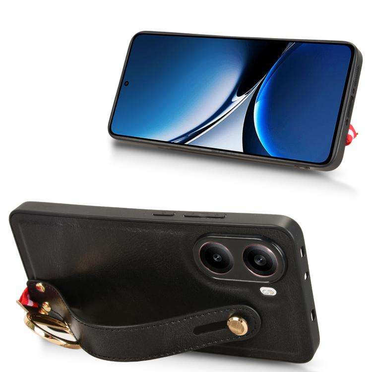 For Redmi Turbo 4 Wristband Leather Back Phone Case(Black)