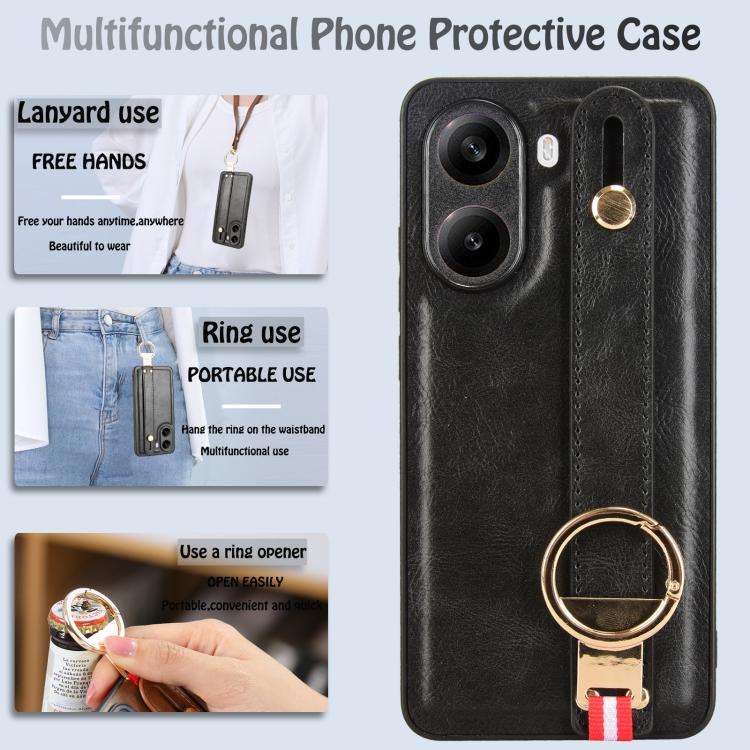 For Redmi Turbo 4 Wristband Leather Back Phone Case(Black)