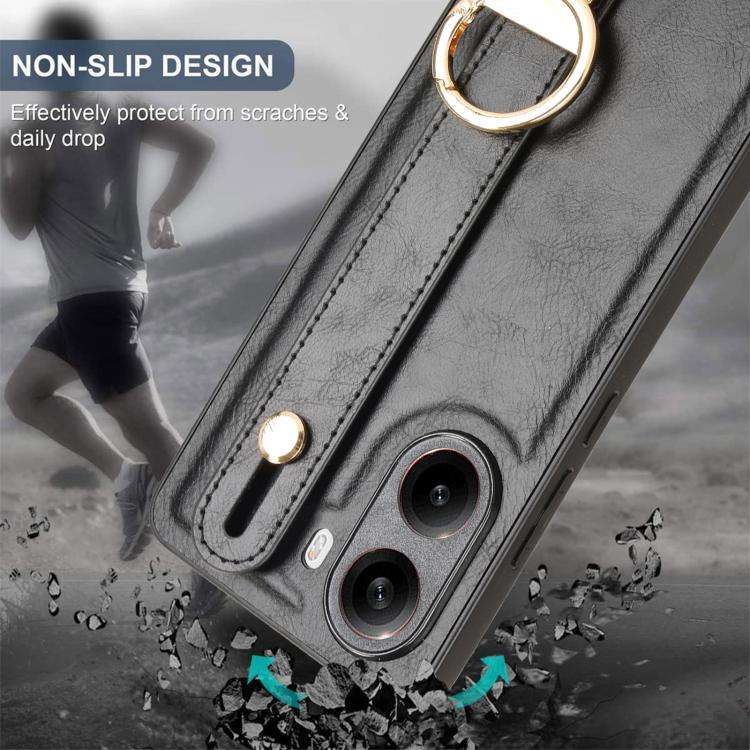 For Redmi Turbo 4 Wristband Leather Back Phone Case(Black)