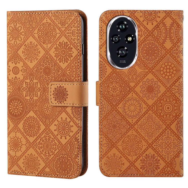 For Honor 200 Pro Ethnic Style Embossed Pattern Leather Phone Case(Brown)