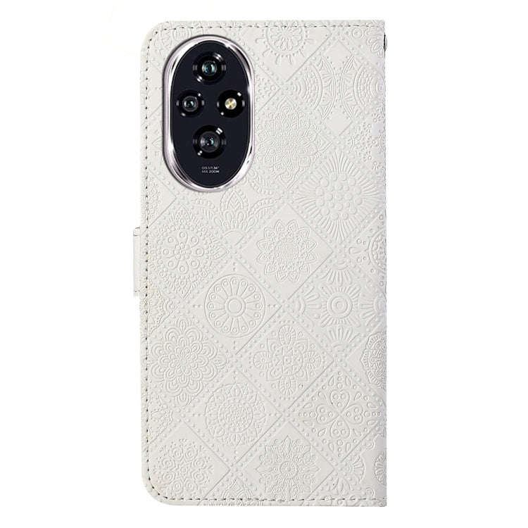 For Honor 200 Pro Ethnic Style Embossed Pattern Leather Phone Case(White)