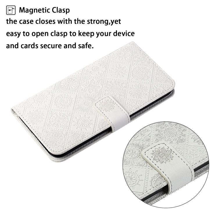 For Honor 200 Pro Ethnic Style Embossed Pattern Leather Phone Case(White)
