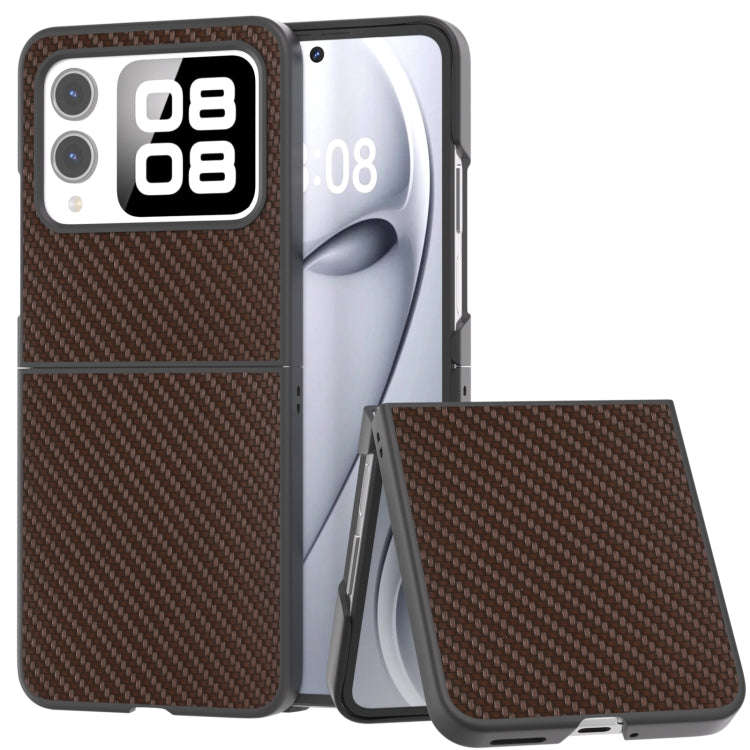 For Huawei nova Flip Black Frame Carbon Fiber Texture PU Phone Case(Coffee)