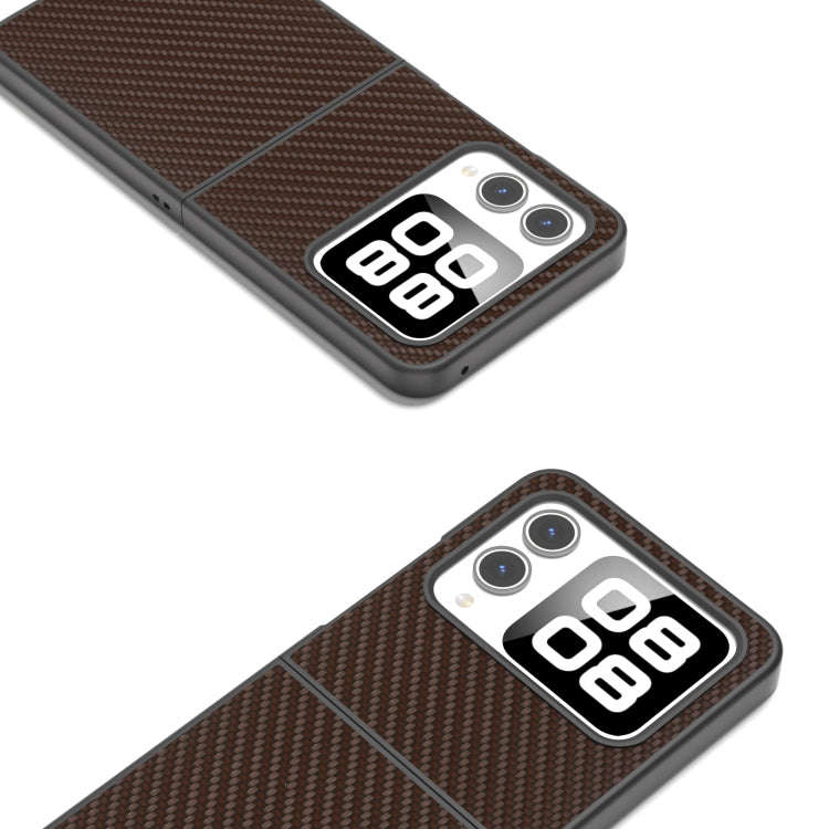 For Huawei nova Flip Black Frame Carbon Fiber Texture PU Phone Case(Coffee)