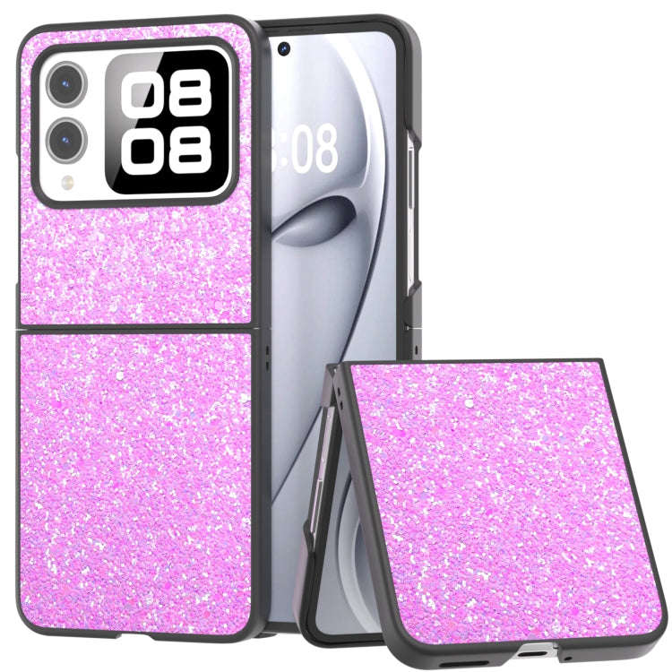 For Huawei nova Flip Black Frame Colorful Glitter Phone Case(Dark Pink)