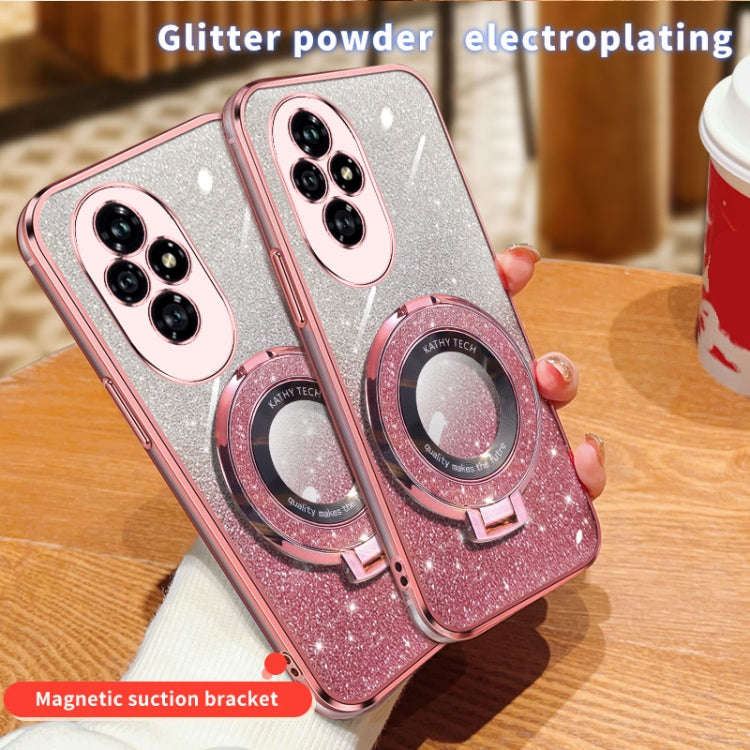 For Honor 200 Plated Gradient Glitter Round Holder TPU Phone Case(Pink)