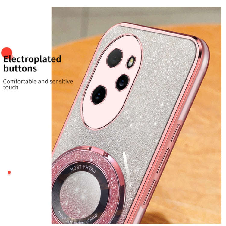 For Honor 100 Pro Plated Gradient Glitter Round Holder TPU Phone Case(Pink)