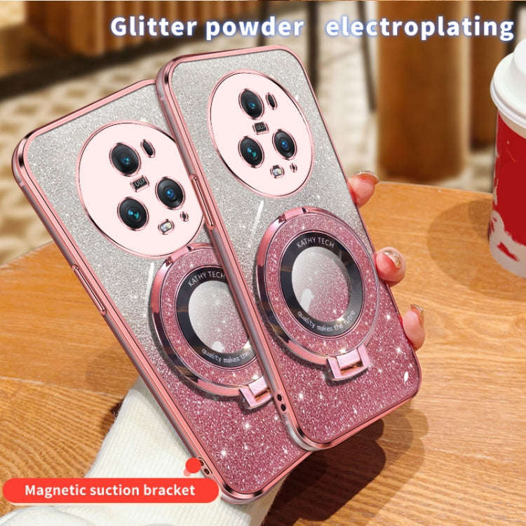 For Honor Magic5 Pro Plated Gradient Glitter Round Holder TPU Phone Case(Sierra Blue)