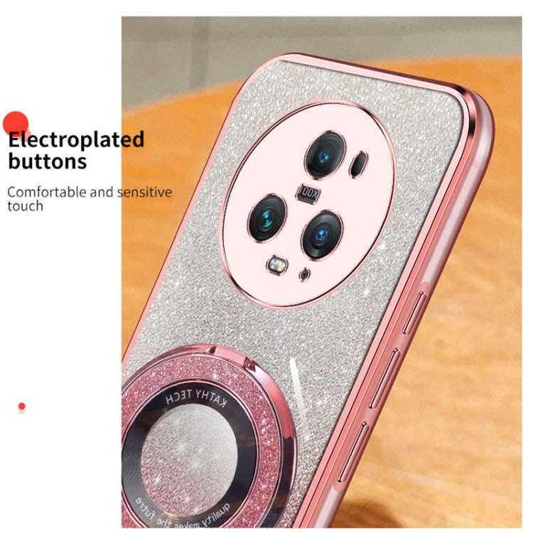 For Honor Magic5 Pro Plated Gradient Glitter Round Holder TPU Phone Case(Sierra Blue)