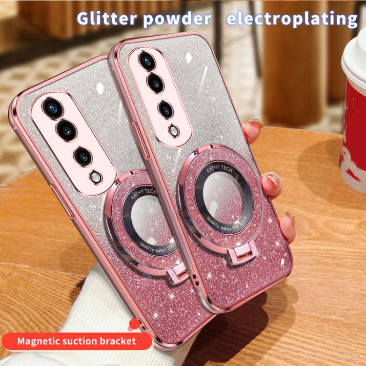 For Honor 70 Pro Plated Gradient Glitter Round Holder TPU Phone Case(Silver)