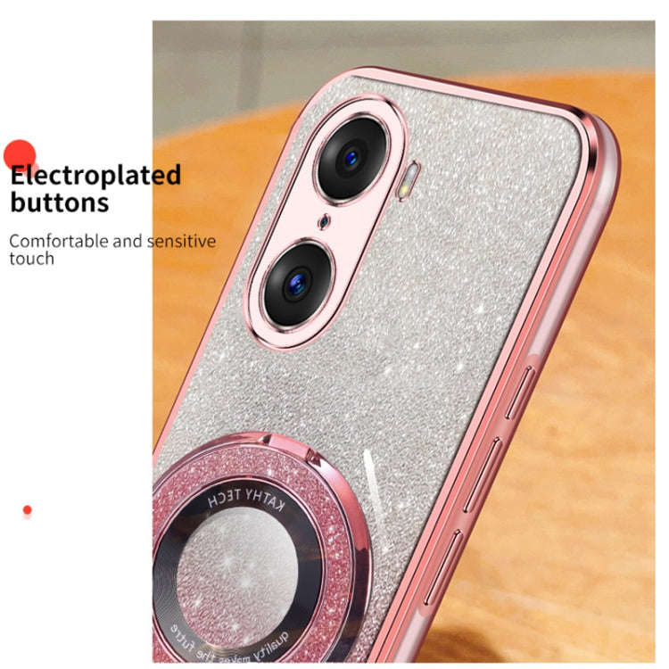 For Honor 60 Pro Plated Gradient Glitter Round Holder TPU Phone Case(Black)