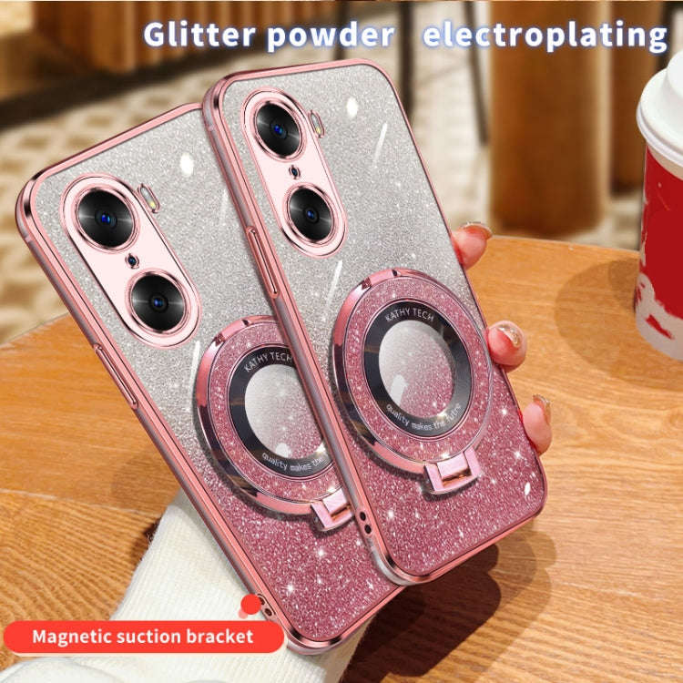 For Honor 60 Plated Gradient Glitter Round Holder TPU Phone Case(Silver)