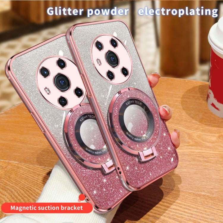 For Honor Magic3 Plated Gradient Glitter Round Holder TPU Phone Case(Purple)