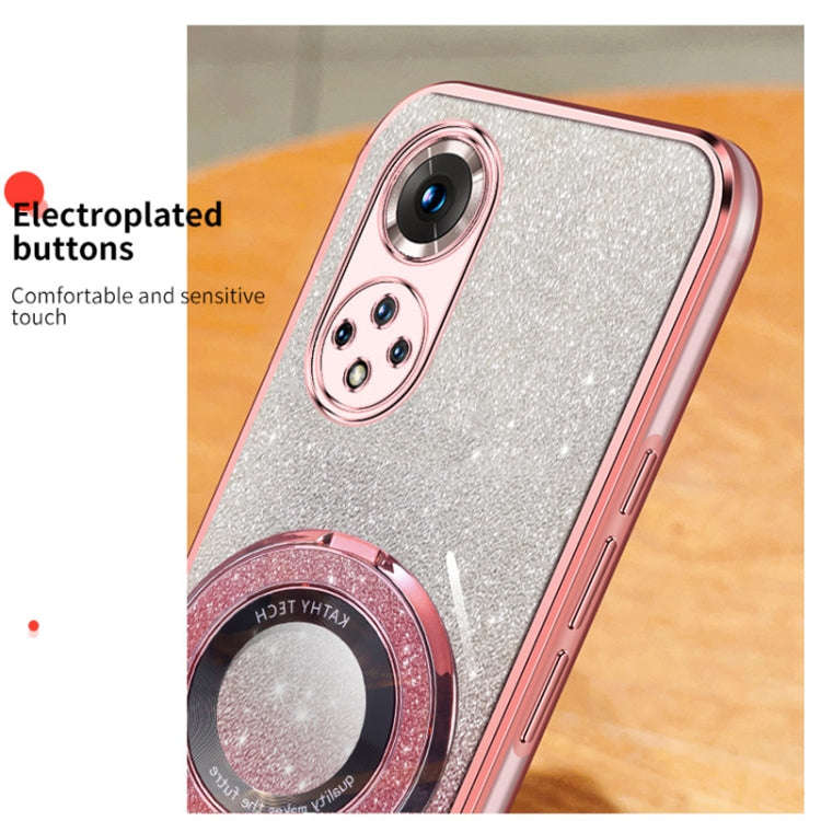 For Honor 50 Pro Plated Gradient Glitter Round Holder TPU Phone Case(Pink)