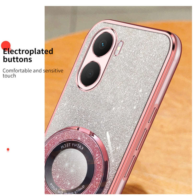 For Honor Play 40 Plus Plated Gradient Glitter Round Holder TPU Phone Case(Pink)