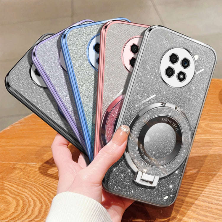 For Honor X20 Plated Gradient Glitter Round Holder TPU Phone Case(Black)