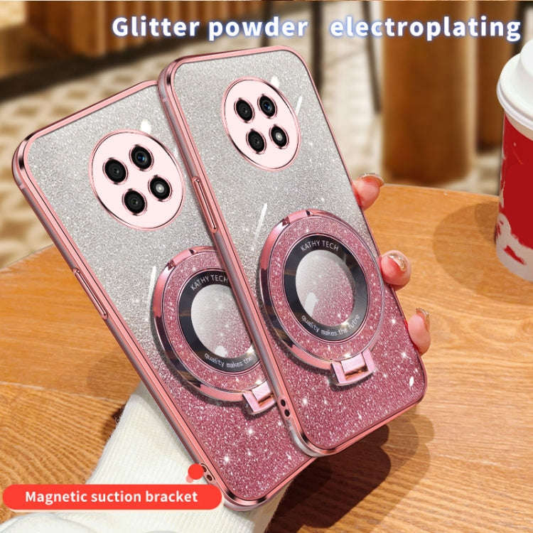 For Honor X20 Plated Gradient Glitter Round Holder TPU Phone Case(Black)