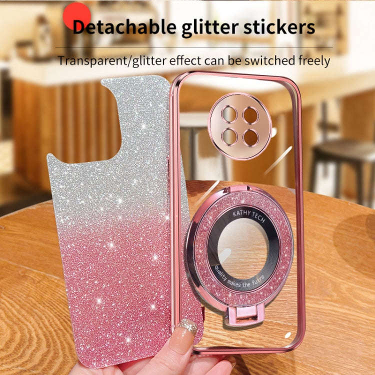 For Honor X20 Plated Gradient Glitter Round Holder TPU Phone Case(Black)