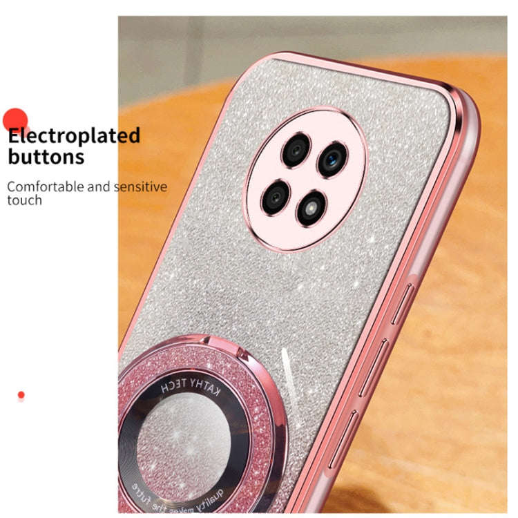 For Honor X20 Plated Gradient Glitter Round Holder TPU Phone Case(Black)