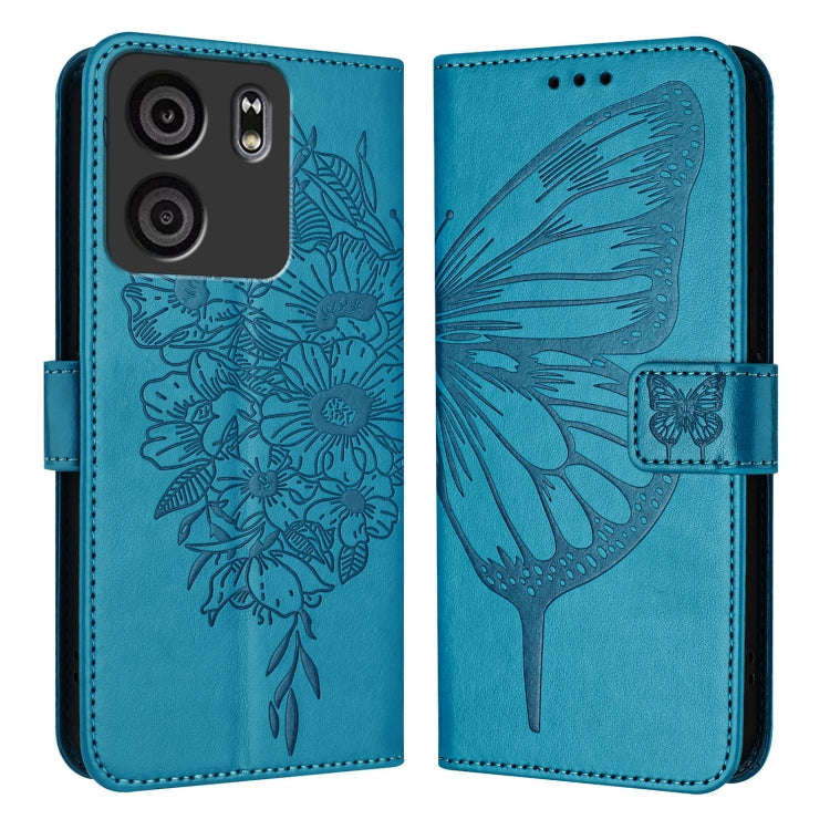 For BLU View 5 Embossed Butterfly Leather Phone Case(Blue)