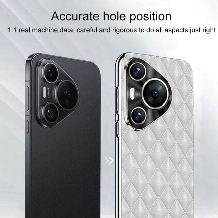 For Huawei Pura 70 Pro / 70 Pro+ Silver Edge Rhombic Texture PU Leather Phone Case(Pink)