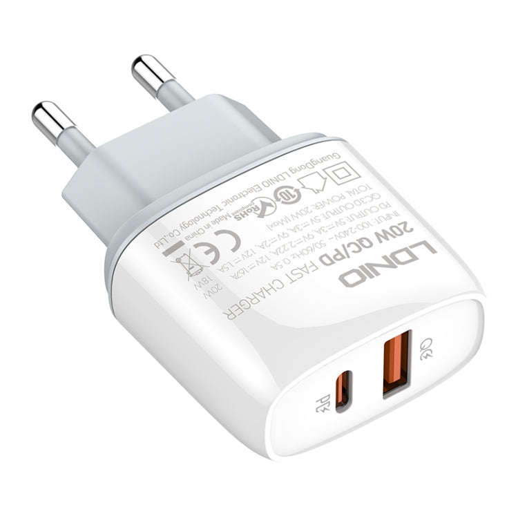 LDNIO Q229 QC3.0 / PD20W USB + Type-C Fast Charger with 1m Type-C to Type-C Cable, Plug Type:EU P...