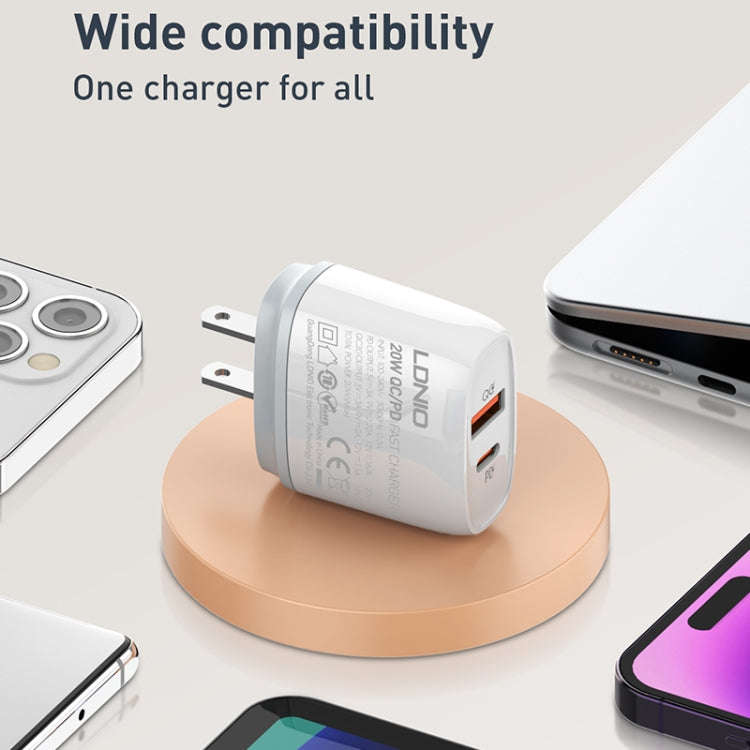 LDNIO Q229 QC3.0 / PD20W USB + Type-C Fast Charger with 1m Type-C to Type-C Cable, Plug Type:EU P...
