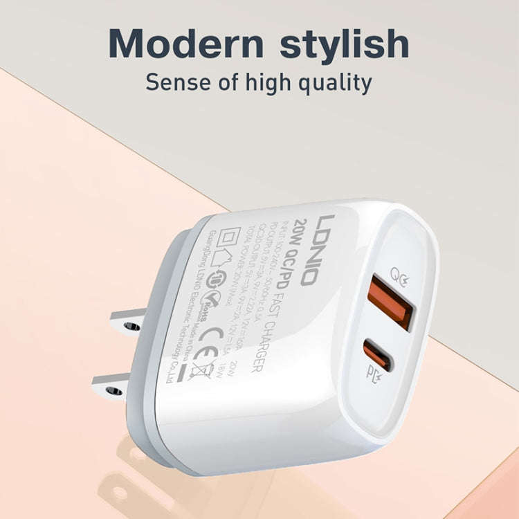 LDNIO Q229 QC3.0 / PD20W USB + Type-C Fast Charger with 1m Type-C to Type-C Cable, Plug Type:EU P...
