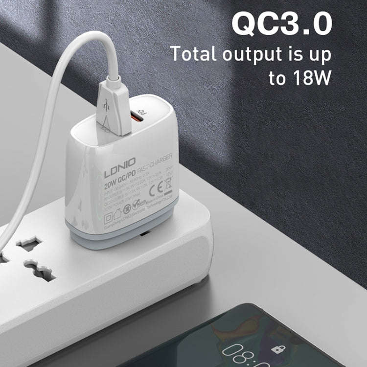 LDNIO Q229 QC3.0 / PD20W USB + Type-C Fast Charger with 1m Type-C to Type-C Cable, Plug Type:EU P...