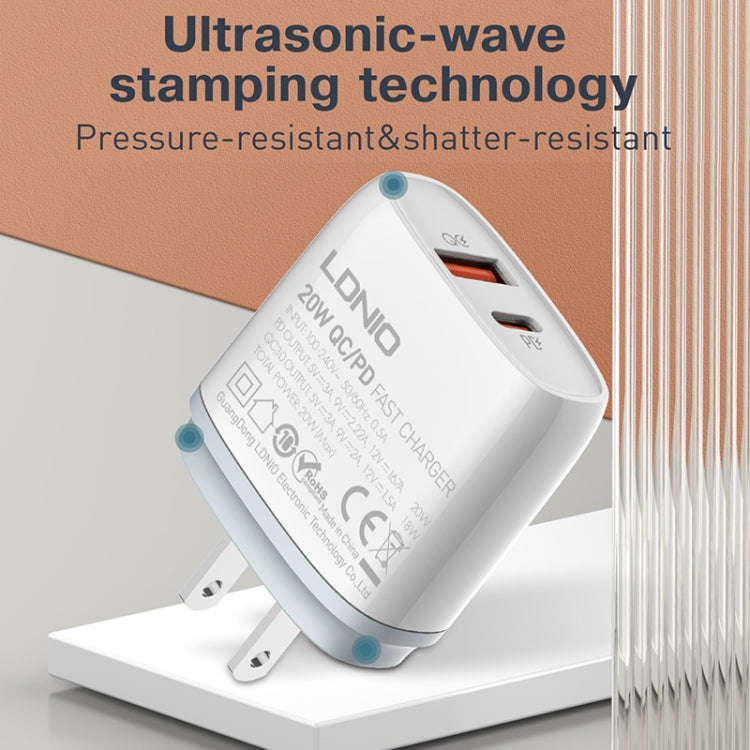 LDNIO Q229 QC3.0 / PD20W USB + Type-C Fast Charger with 1m Type-C to Type-C Cable, Plug Type:EU P...