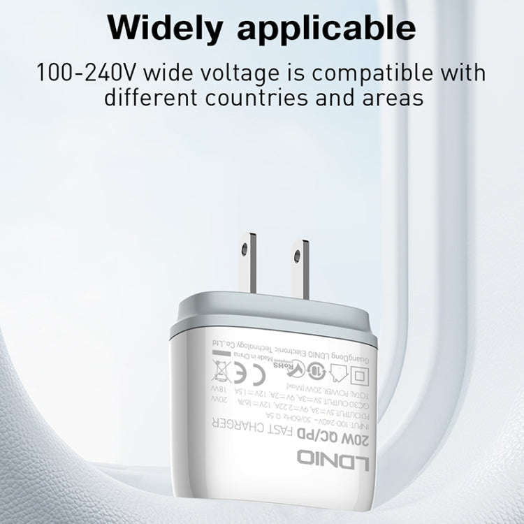 LDNIO Q229 QC3.0 / PD20W USB + Type-C Fast Charger with 1m Type-C to Type-C Cable, Plug Type:EU P...