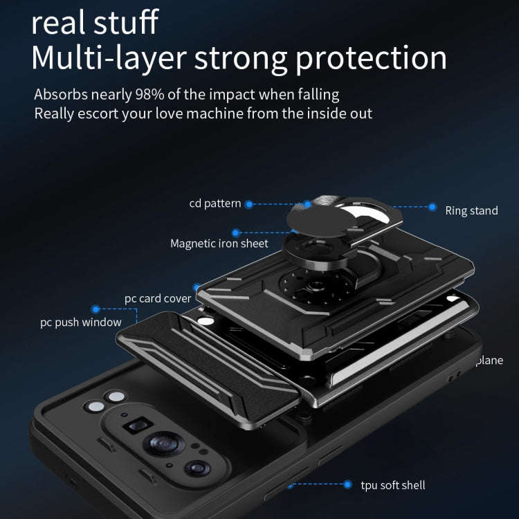 For Google Pixel 9 Pro XL Sliding Camshield TPU+PC Phone Case with Card Slot(Rose Gold)