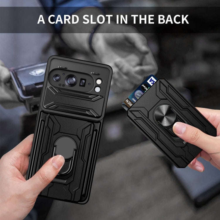 For Google Pixel 9 Pro XL Sliding Camshield TPU+PC Phone Case with Card Slot(Rose Gold)