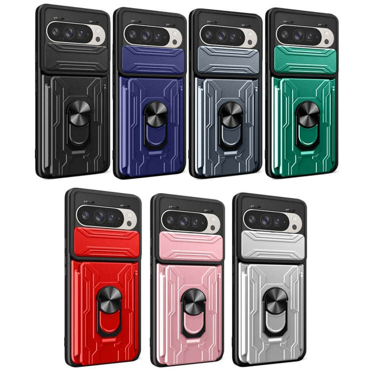 For Google Pixel 9 / 9 Pro Sliding Camshield TPU+PC Phone Case with Card Slot(Dark Green)