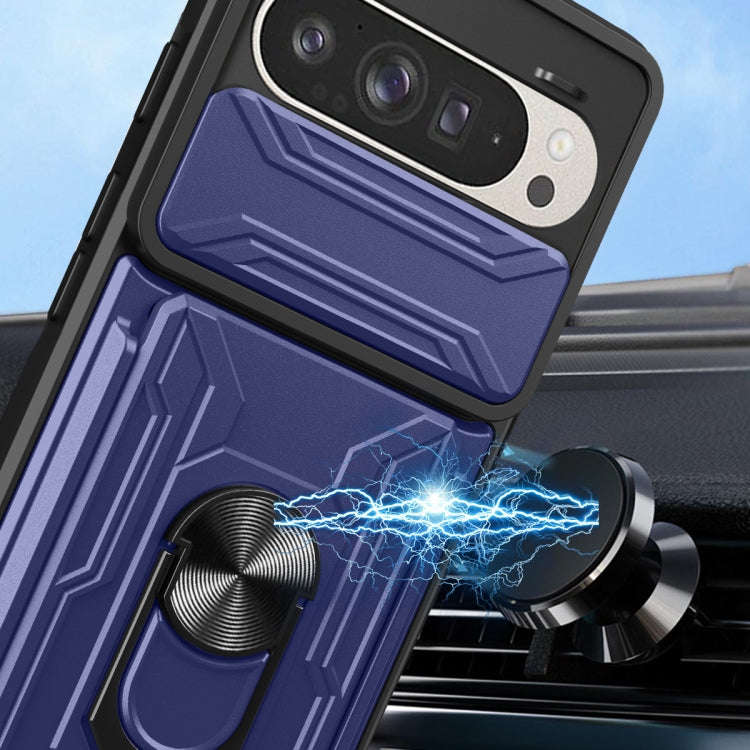 For Google Pixel 9 / 9 Pro Sliding Camshield TPU+PC Phone Case with Card Slot(White)