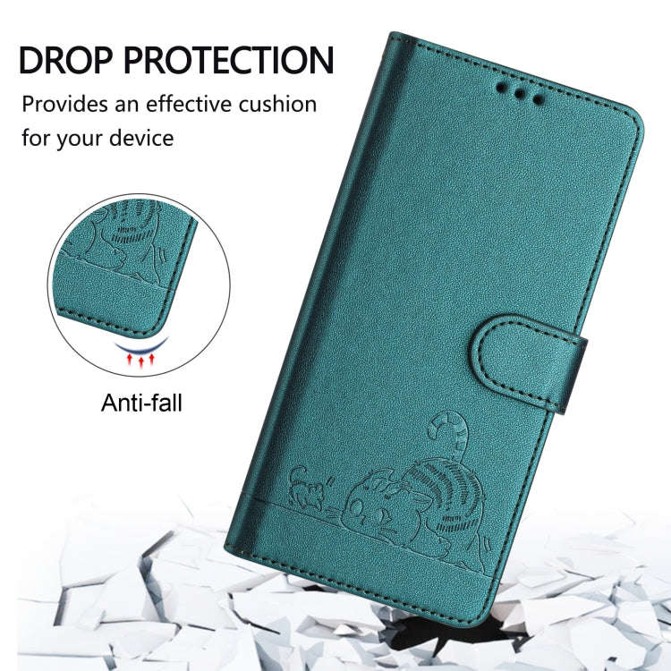 For Nokia G42 / G310 Cat Rat Embossed RFID Leather Phone Case with Lanyard(Peacock Green)