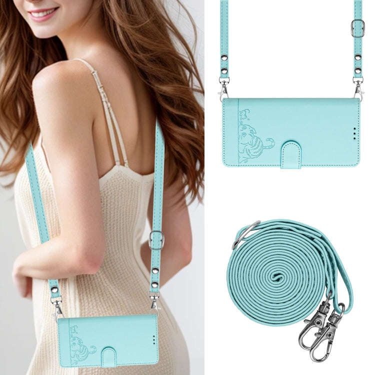 For T-Mobile REVVL 6 Pro / 6x Pro Cat Rat Embossed RFID Leather Phone Case with Lanyard(Mint Green)