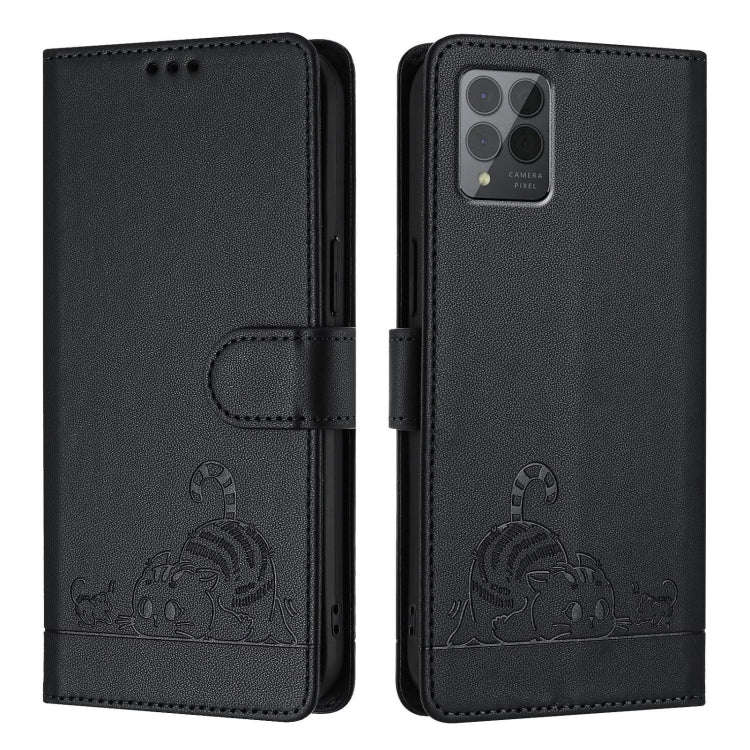 For T-Mobile REVVL 6 Pro / 6x Pro Cat Rat Embossed RFID Leather Phone Case with Lanyard(Black)